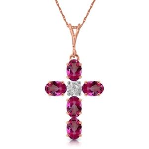 14K. GOLD CROSS WITH NATURAL DIAMOND & PINK TOPAZ